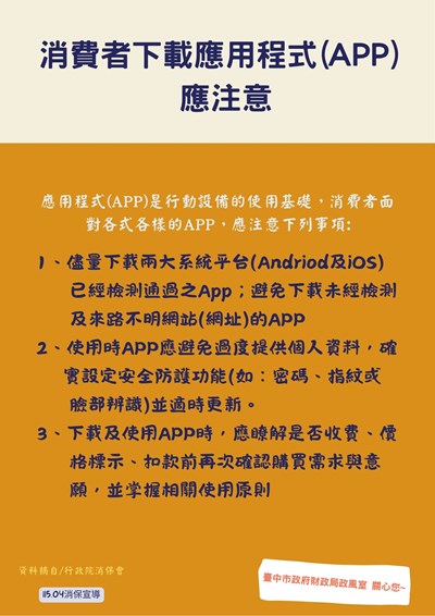 消費者下載應用程式(APP)應注意